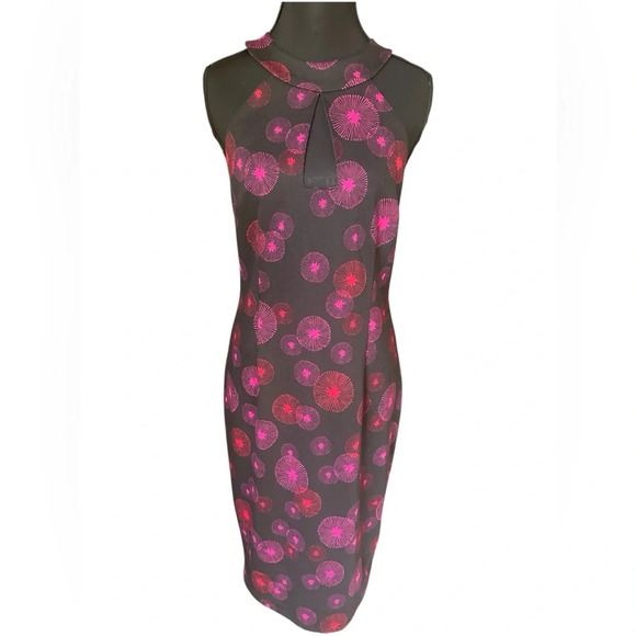 NWT Trina Turk Pink Red & Black Halter Sheath Dress with Retro Print - Picture 5 of 10